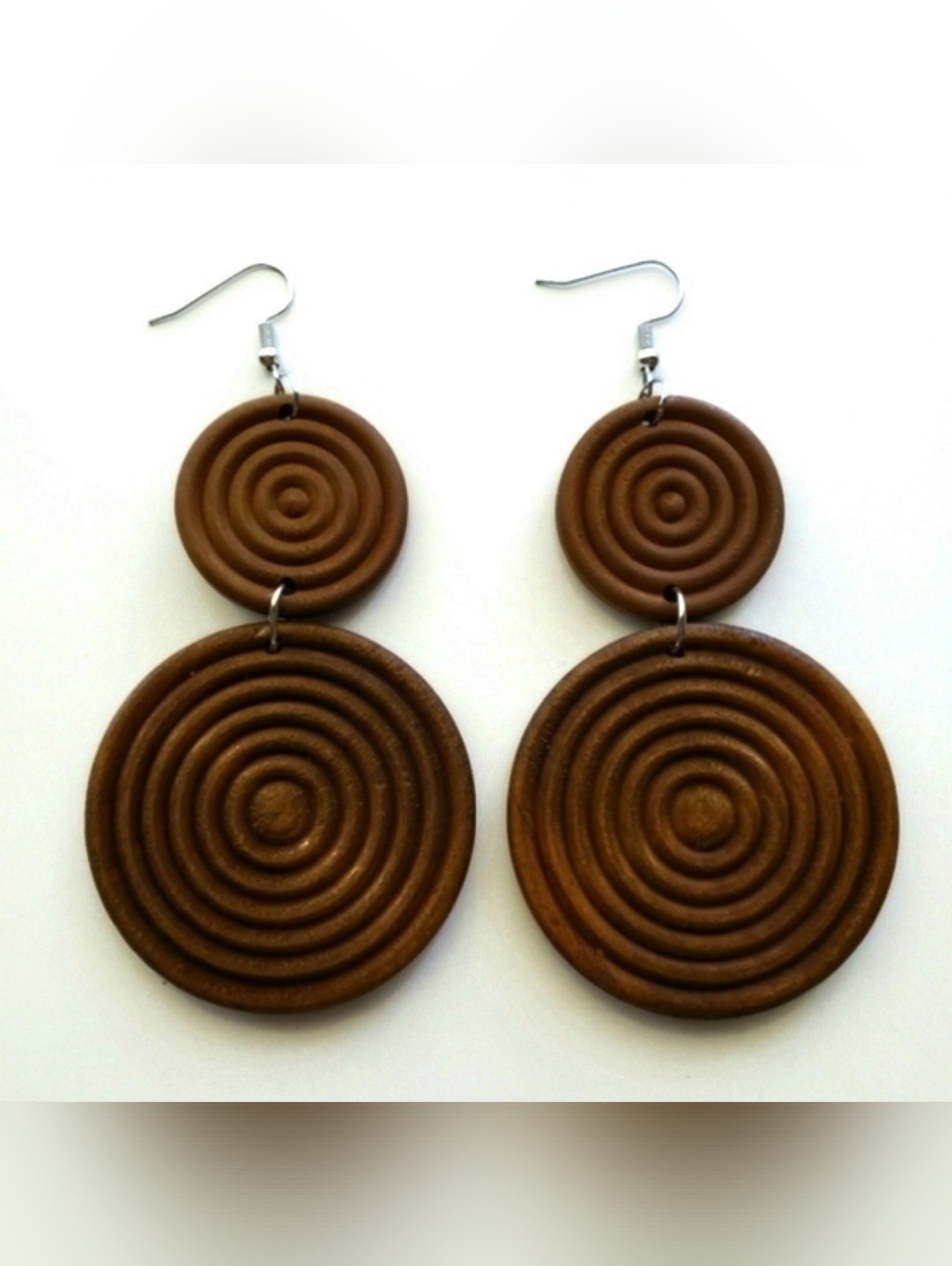 Round Wood Earrings - Double Drop Dangle